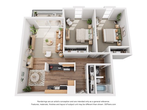 Floor plan for 2 beds, 1 bath, 974 sqft